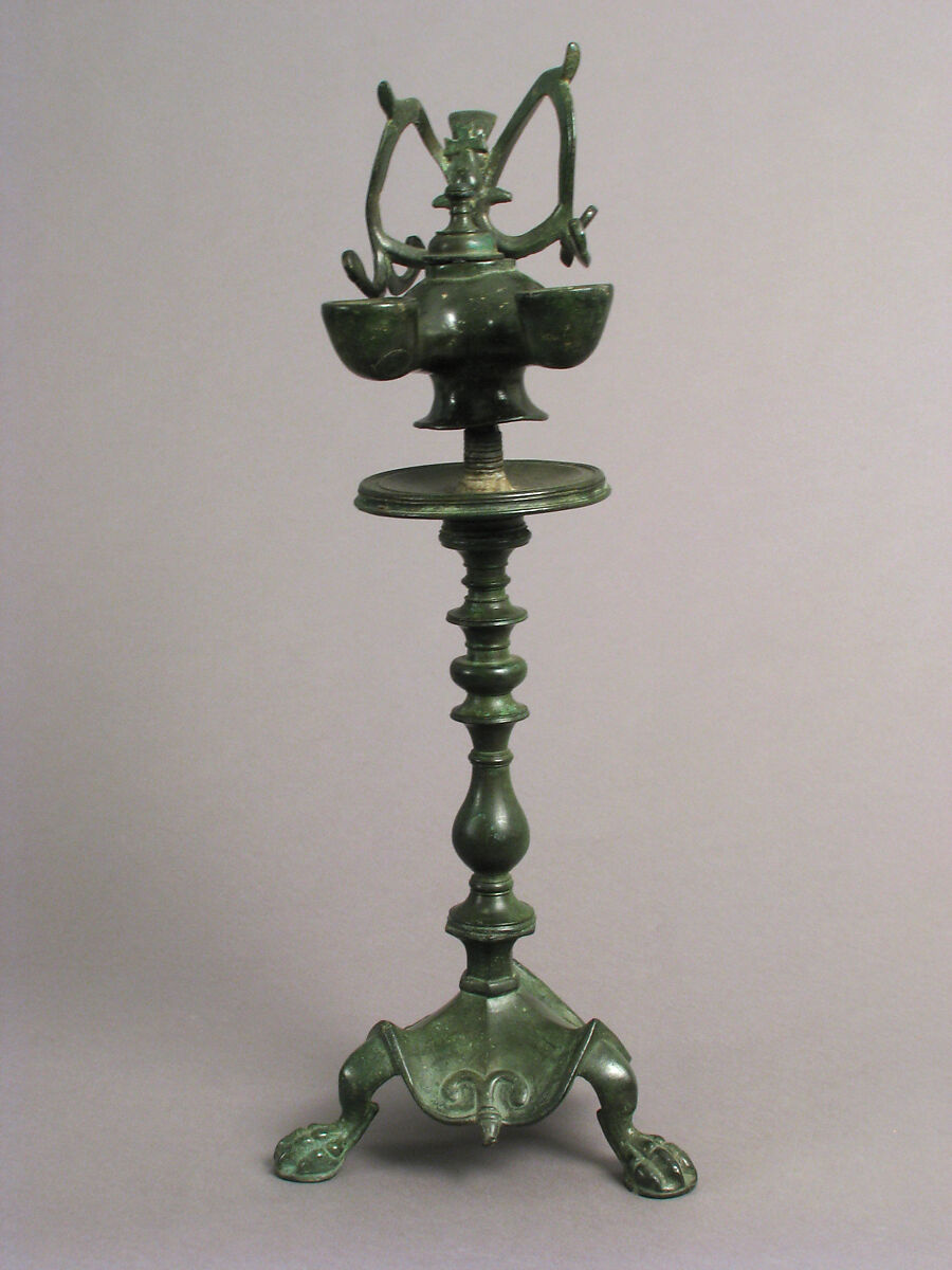 Standing Lamp with a Cross on a Pricket Stand, Copper alloy, Byzantine