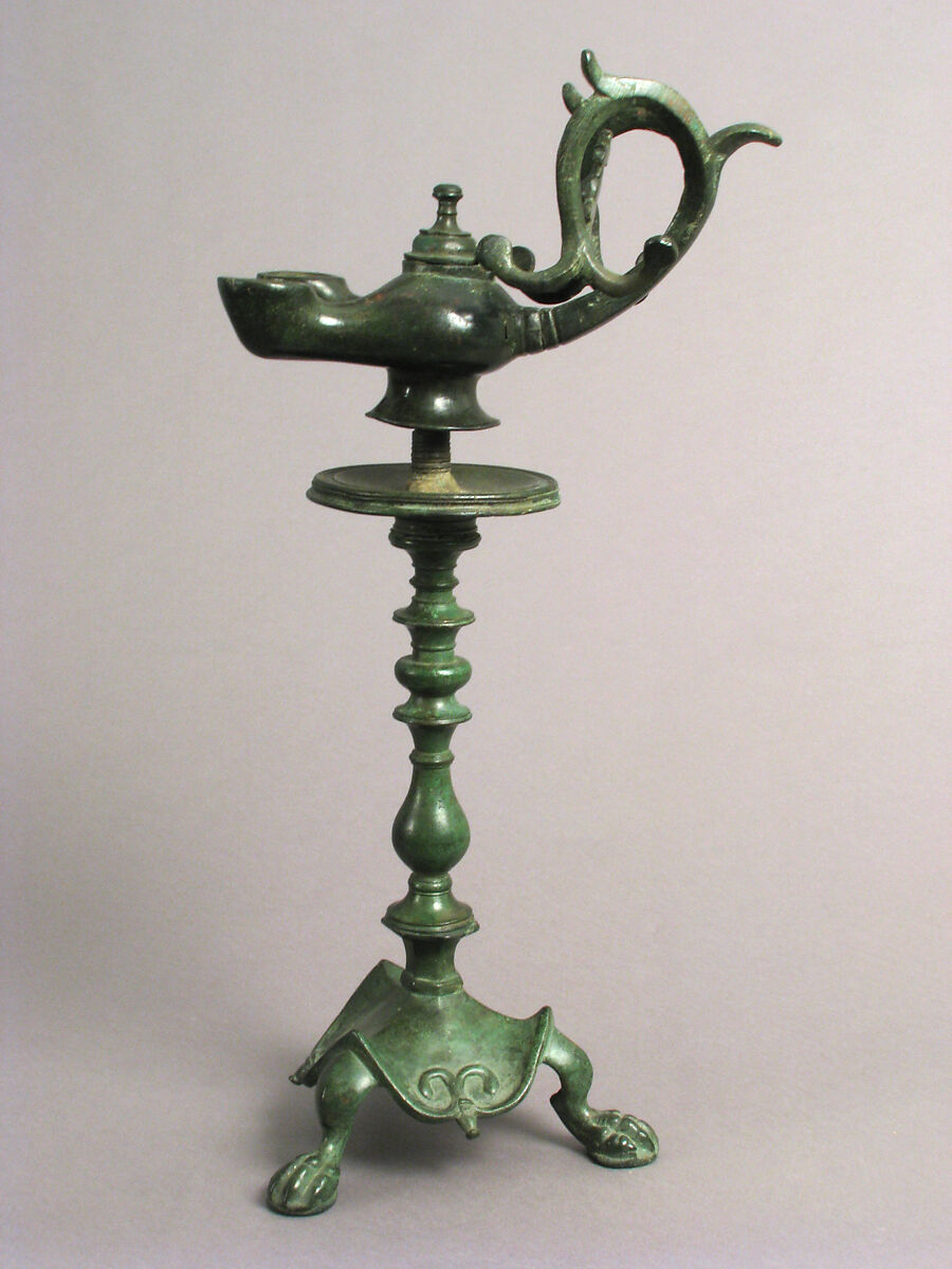 Standing Lamp with a Cross on a Pricket Stand, Copper alloy, Byzantine