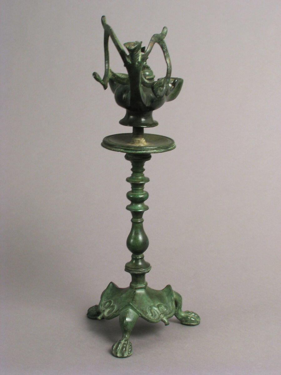 Standing Lamp with a Cross on a Pricket Stand, Copper alloy, Byzantine