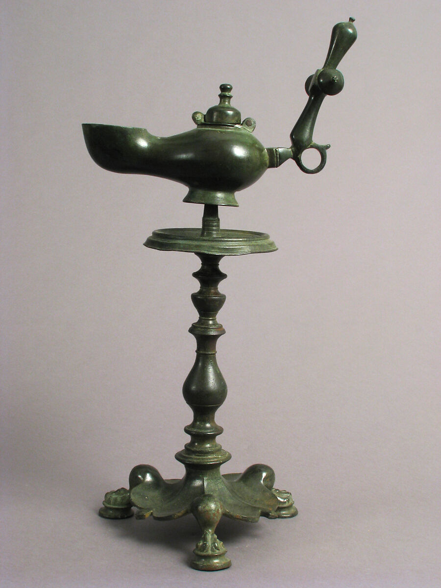 Standing Lamp with a Cross on a Pricket Stand, Copper alloy, Byzantine 