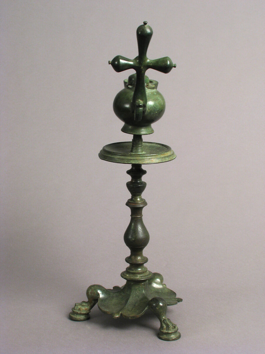 Standing Lamp with a Cross on a Pricket Stand, Copper alloy, Byzantine