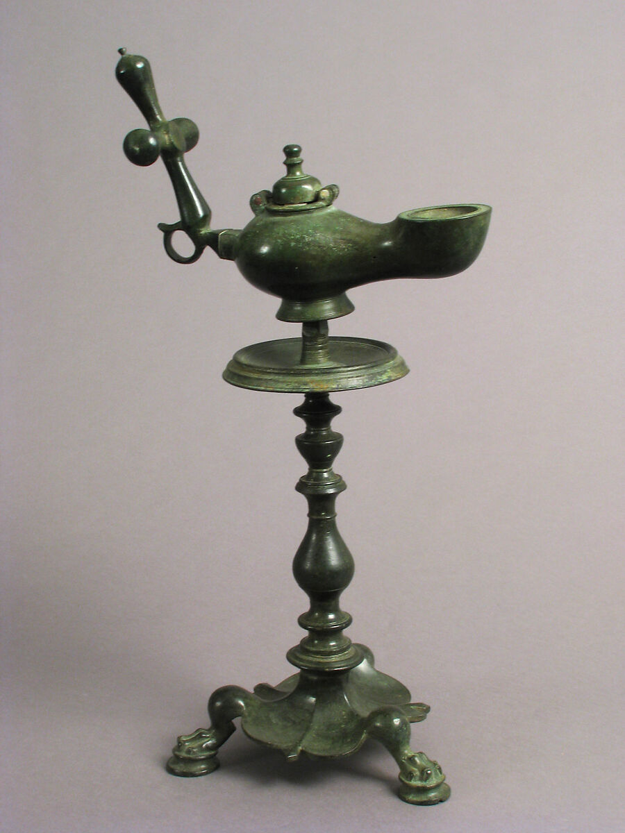 Standing Lamp with a Cross on a Pricket Stand, Copper alloy, Byzantine