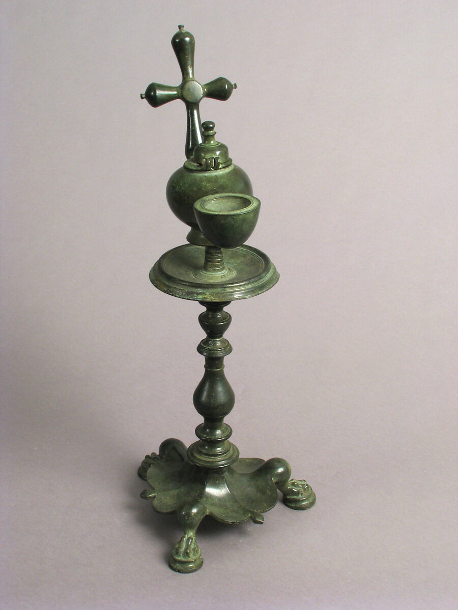 Standing Lamp with a Cross on a Pricket Stand, Copper alloy, Byzantine