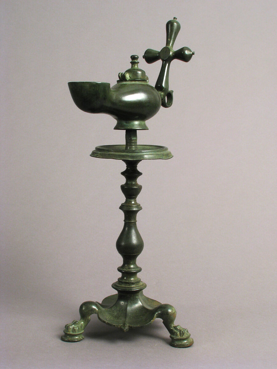 Standing Lamp with a Cross on a Pricket Stand, Copper alloy, Byzantine