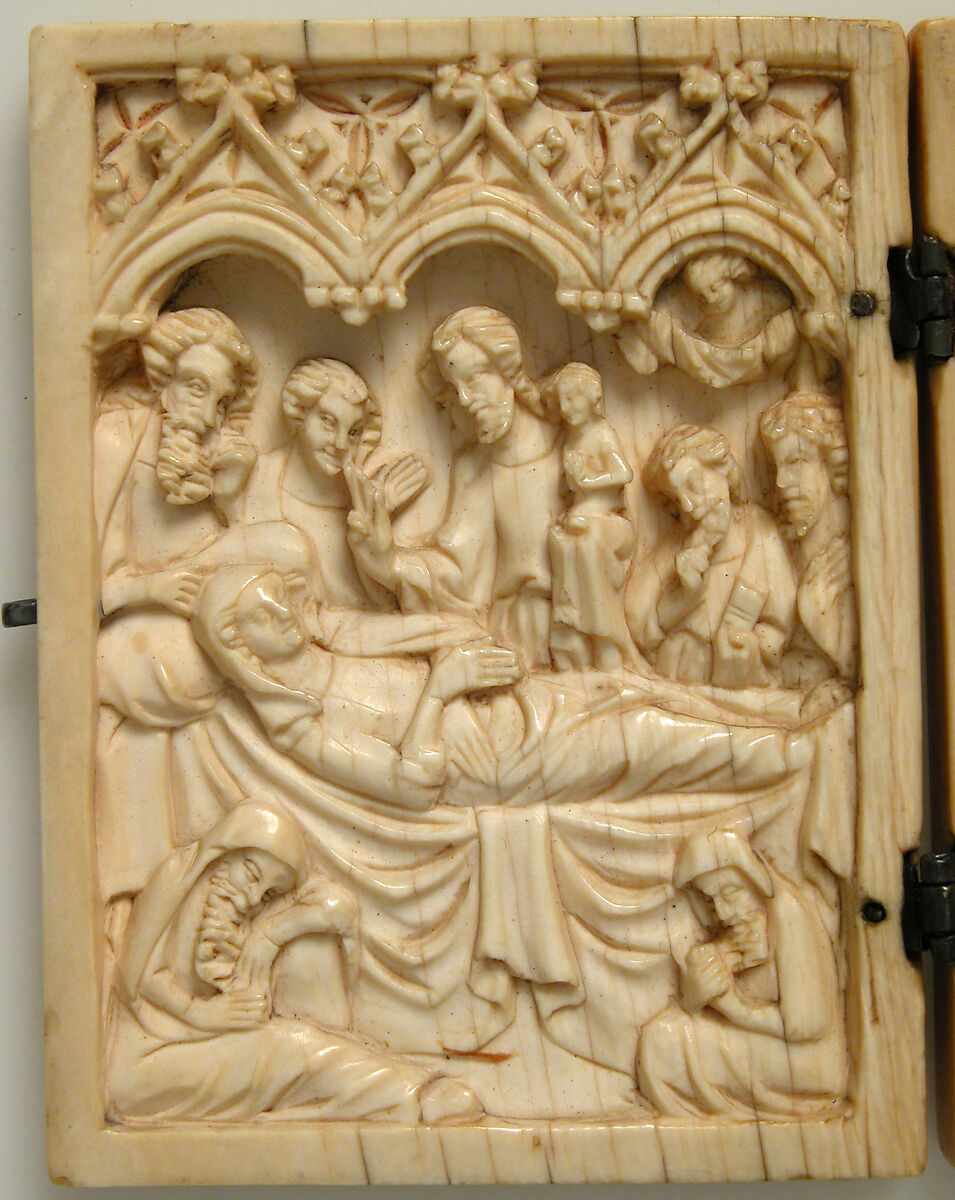 Diptych with Death and Coronation of the Virgin, Elephant ivory with metal mounts, French