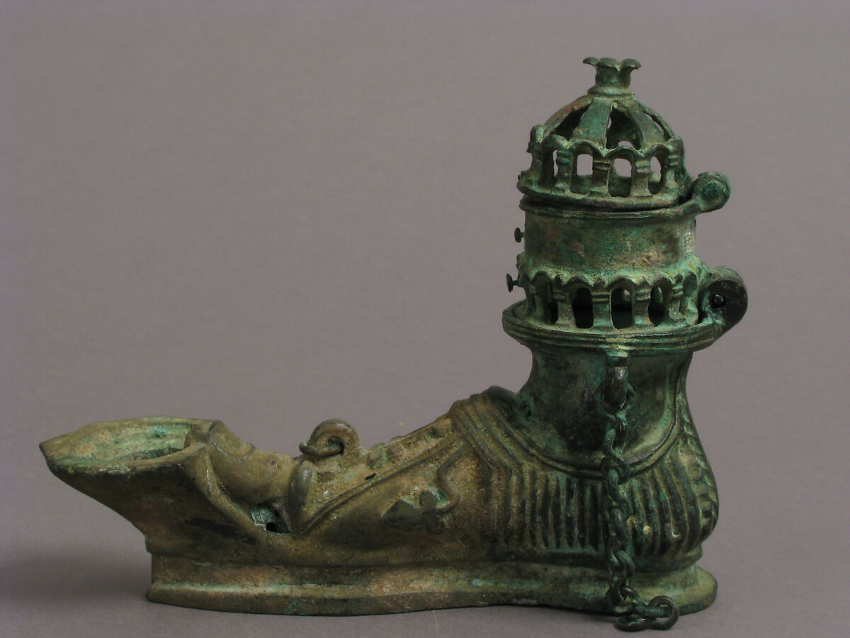 Hanging Lamp in the Form of a Sandaled Right Foot, Copper alloy, Byzantine