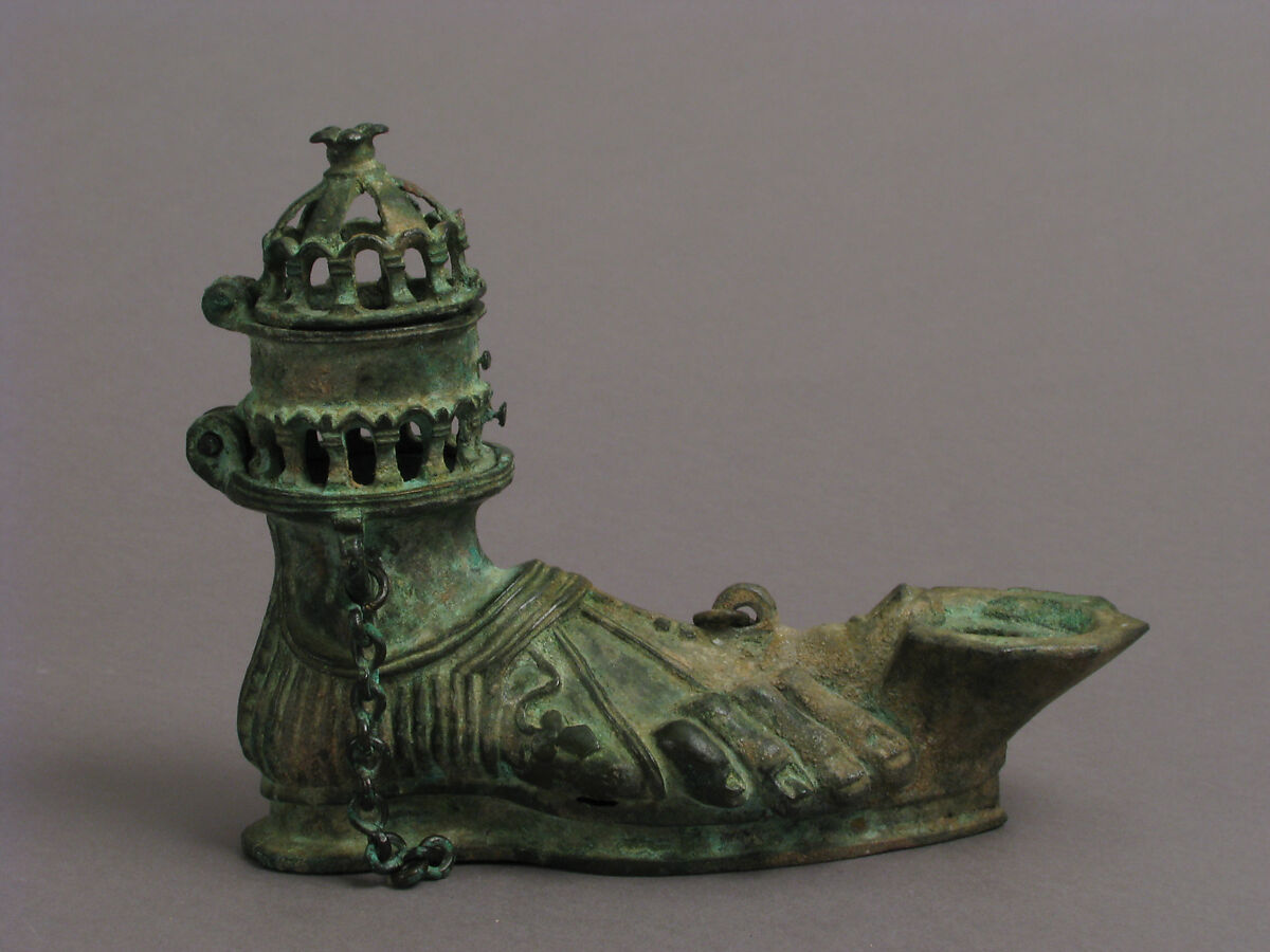 Hanging Lamp in the Form of a Sandaled Right Foot, Copper alloy, Byzantine