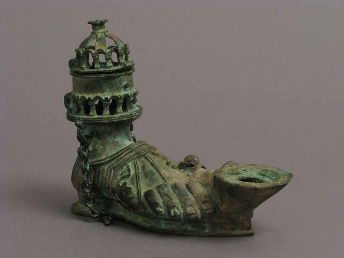 Hanging Lamp in the Form of a Sandaled Right Foot, Copper alloy, Byzantine 