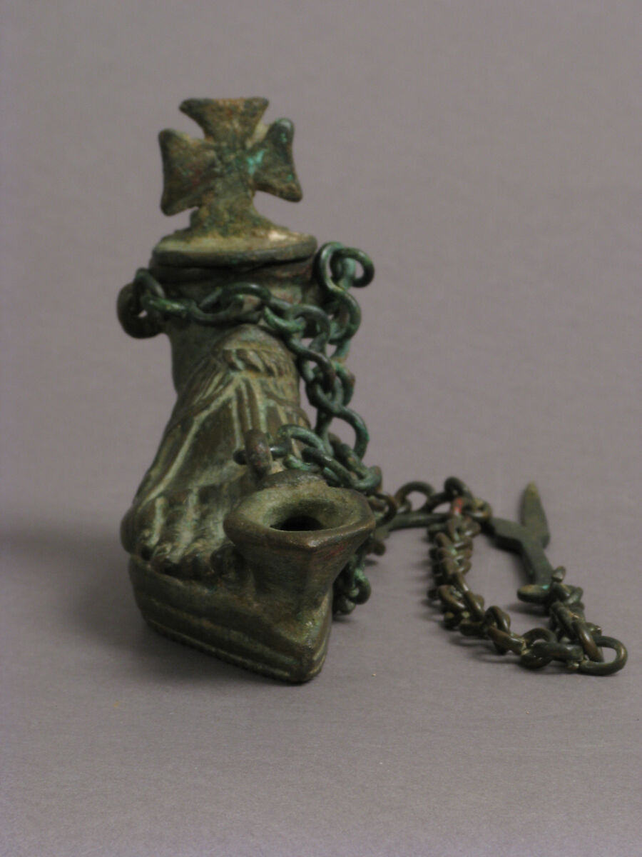 Hanging Lamp in the Form of a Sandaled Right Foot, Copper alloy, Byzantine