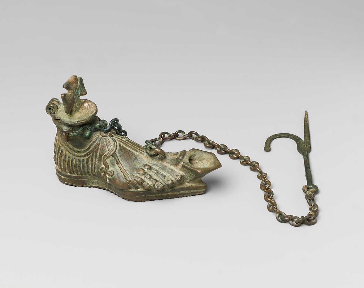 Hanging Lamp in the Form of a Sandaled Right Foot, Copper alloy, Byzantine 