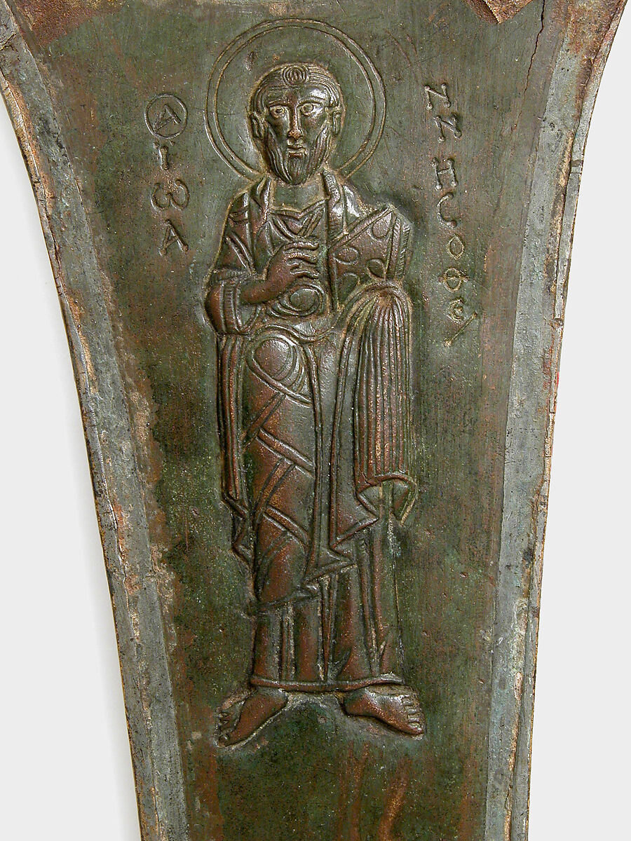 Cross Fragment with Saint John the Theologian, Copper alloy and iron, Byzantine