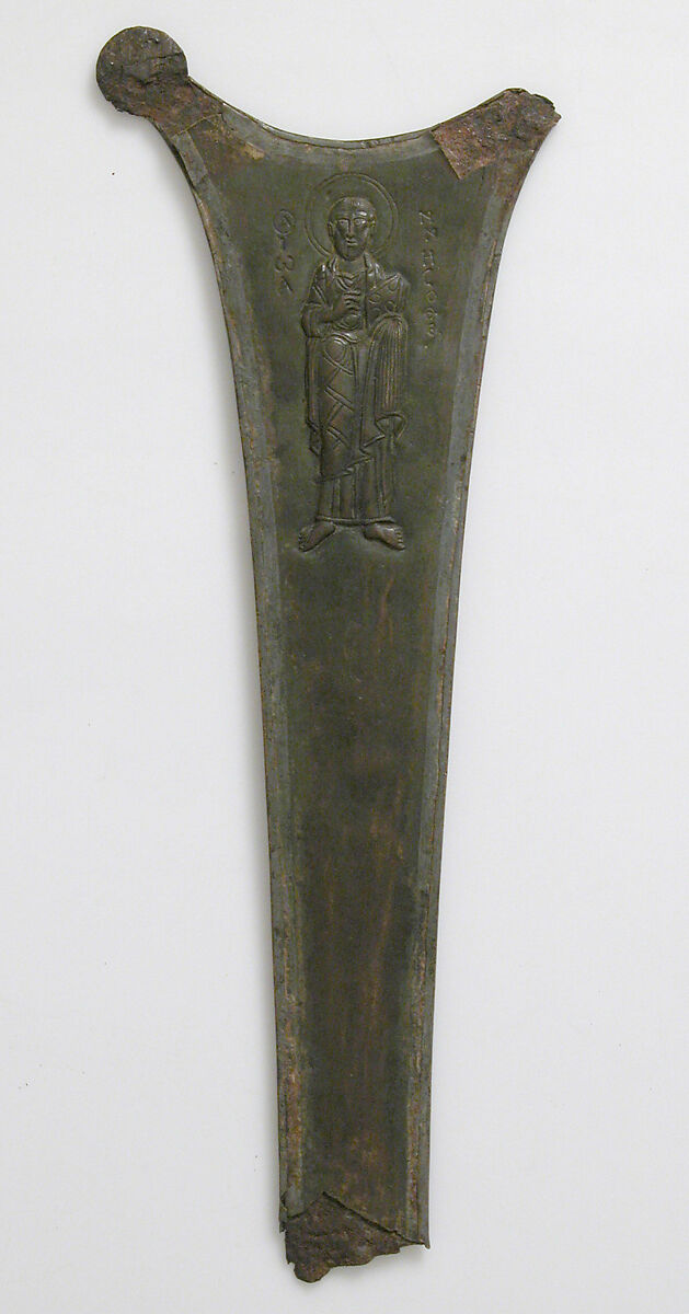 Cross Fragment with Saint John the Theologian, Copper alloy and iron, Byzantine 