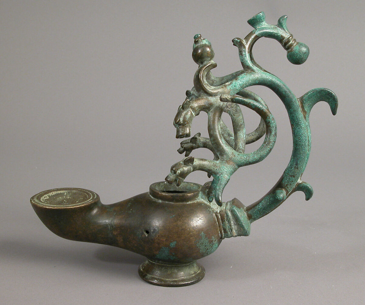 Standing Lamp with Running Dogs, Copper alloy, cast, Byzantine