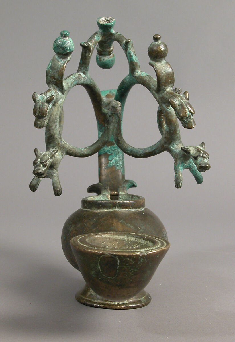 Standing Lamp with Running Dogs, Copper alloy, cast, Byzantine