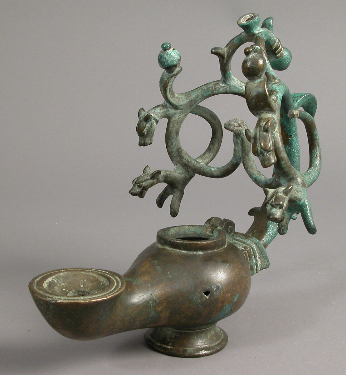 Standing Lamp with Running Dogs, Copper alloy, cast, Byzantine