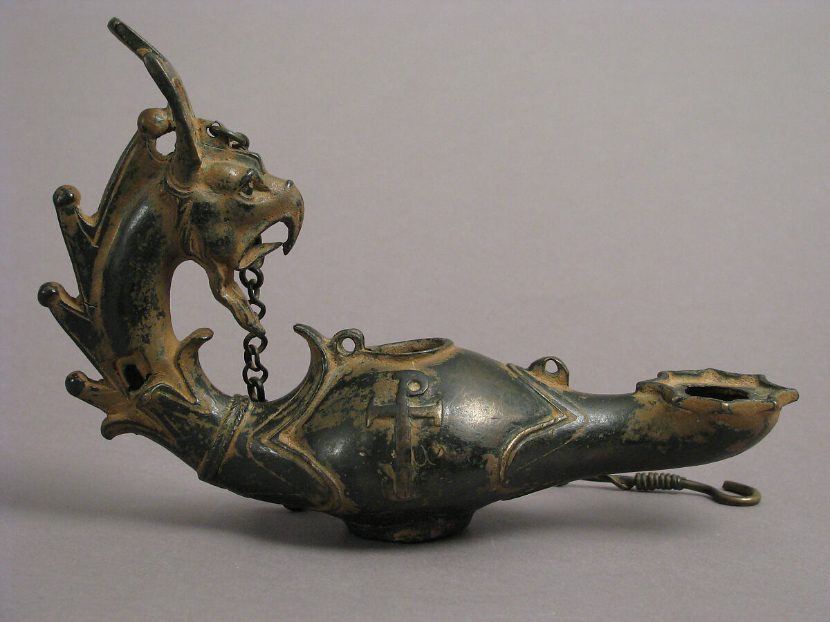 Hanging Lamp with a Griffin’s Head, Copper alloy, Byzantine