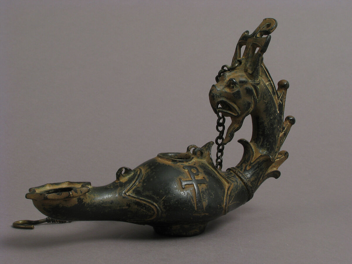 Hanging Lamp with a Griffin’s Head, Copper alloy, Byzantine