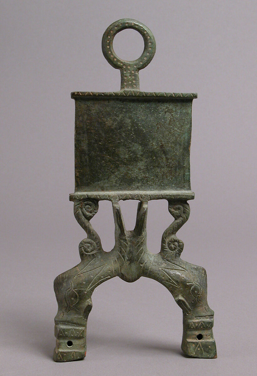 Lamp Handle with Dolphins, Copper alloy, Byzantine