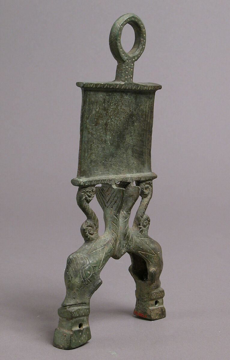 Lamp Handle with Dolphins, Copper alloy, Byzantine