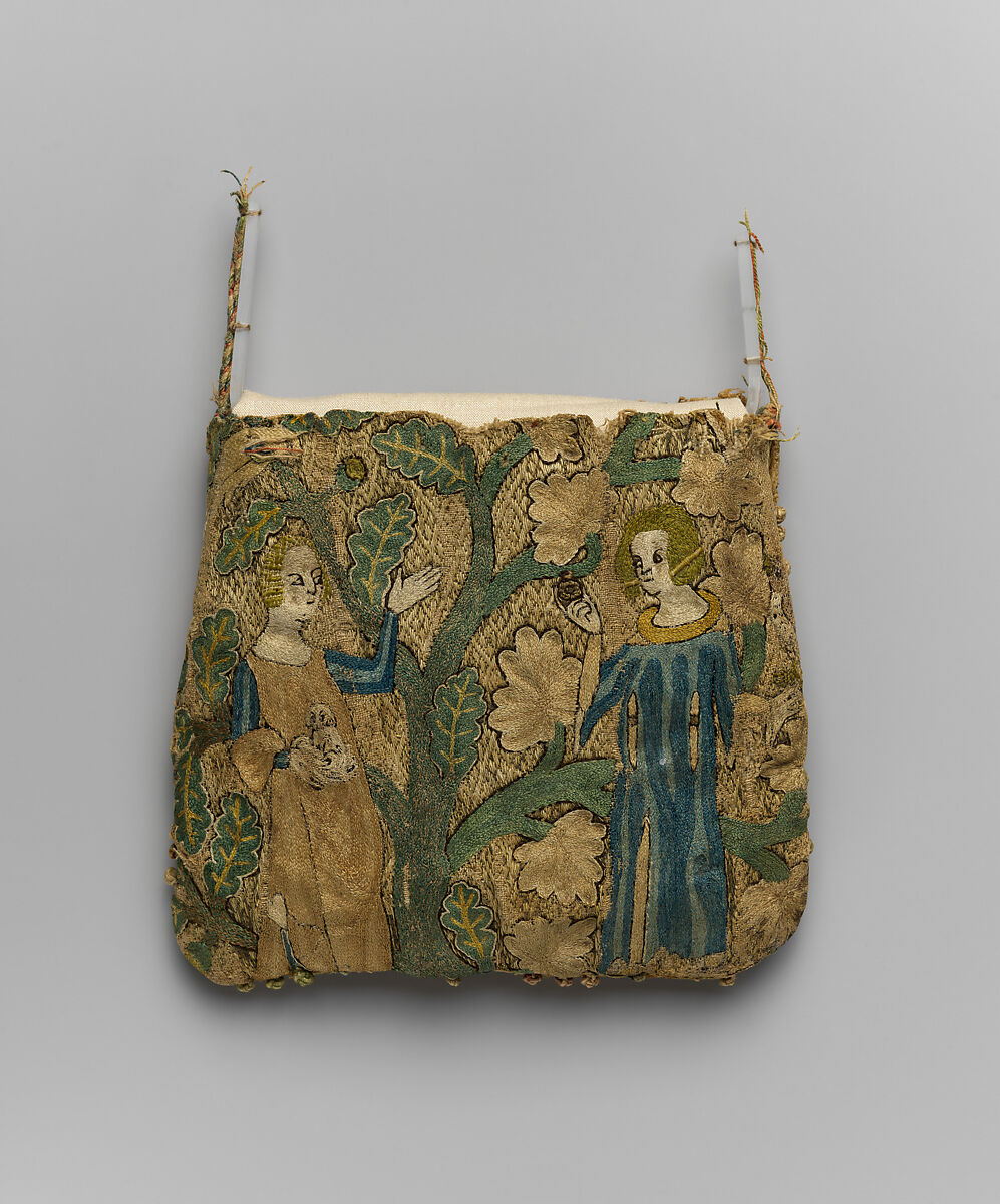 Purse, Silk, linen, gold leaf, French 