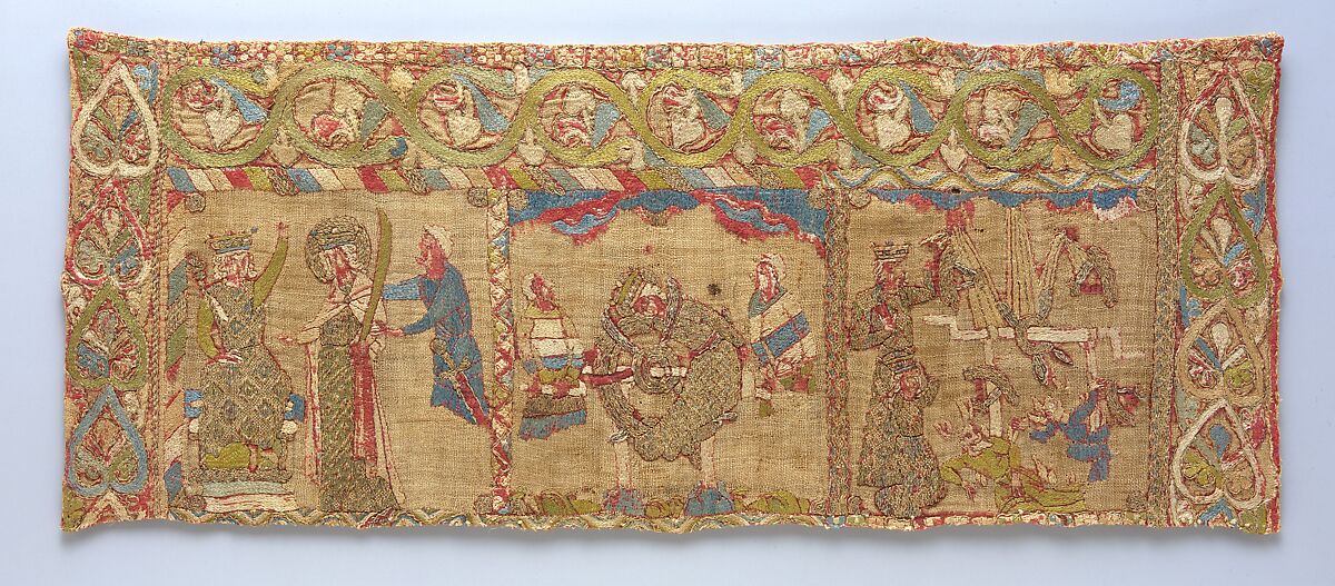 Stole with the Martyrdom of St. Catherine, Silk with linen underlay, German 