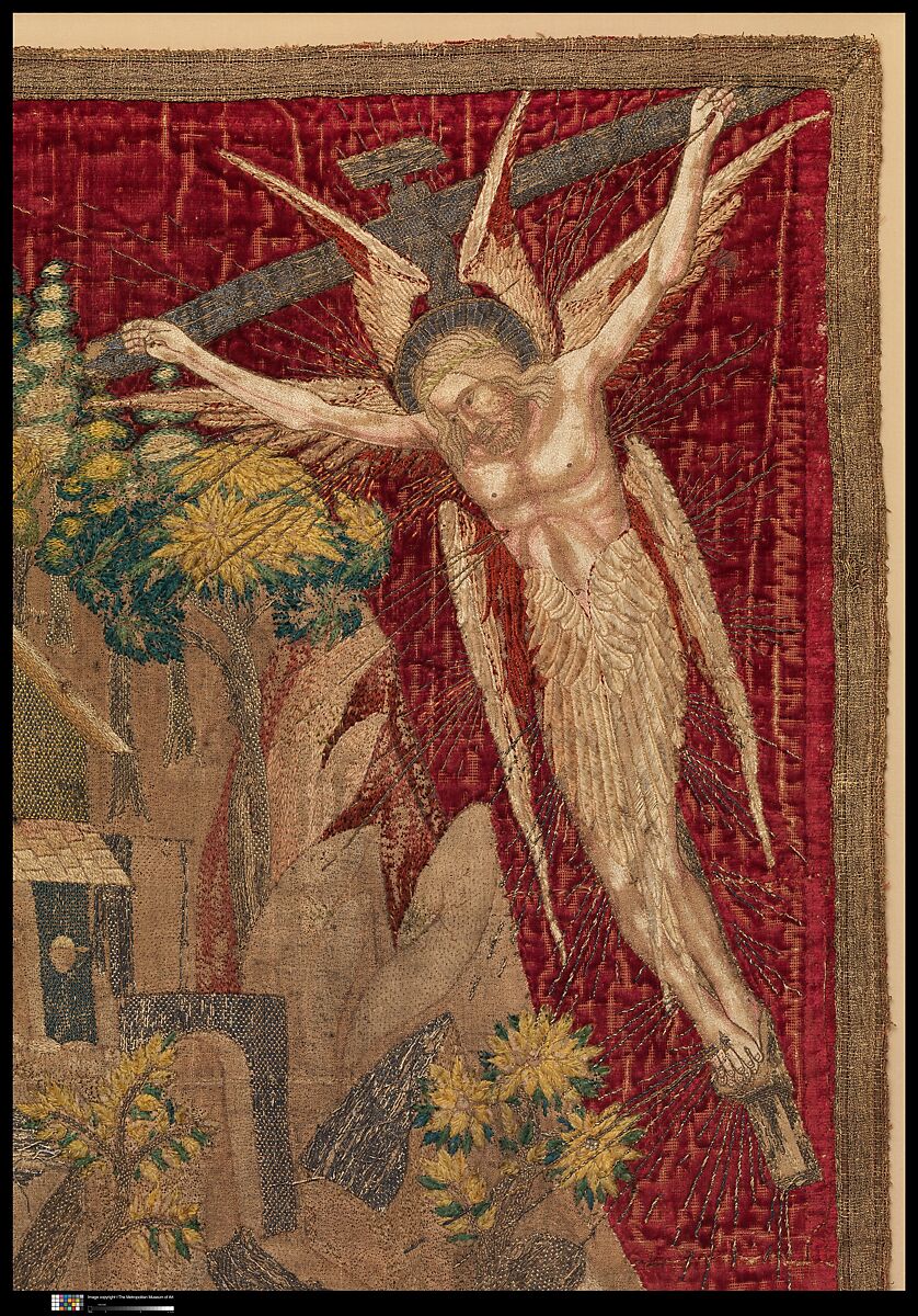 Textile with Saint Francis Receiving the Stigmata, Colored silks, metal thread, Italian