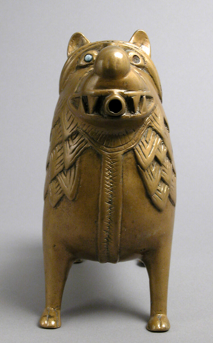 Aquamanile in the Form of a Lion, Copper alloy, glass inlays, North German