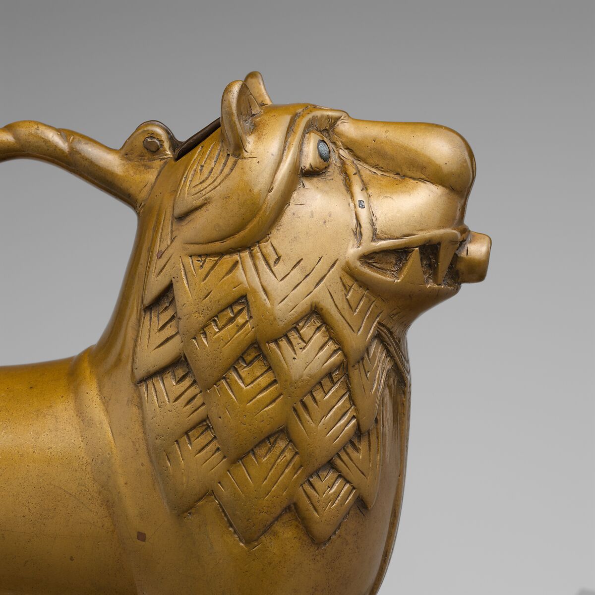 Aquamanile in the Form of a Lion, Copper alloy, glass inlays, North German