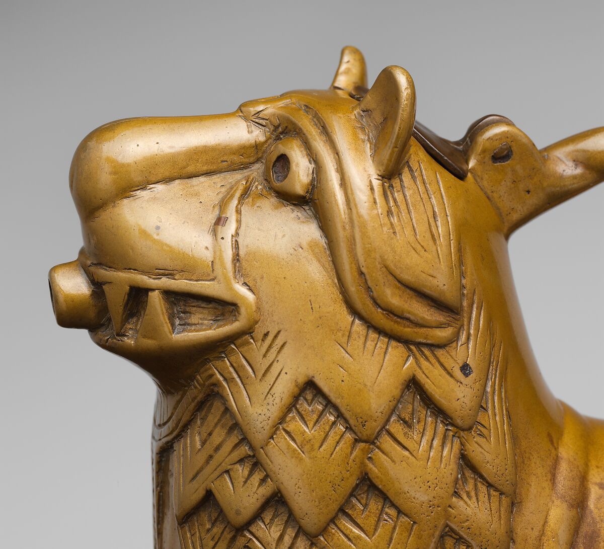 Aquamanile in the Form of a Lion, Copper alloy, glass inlays, North German