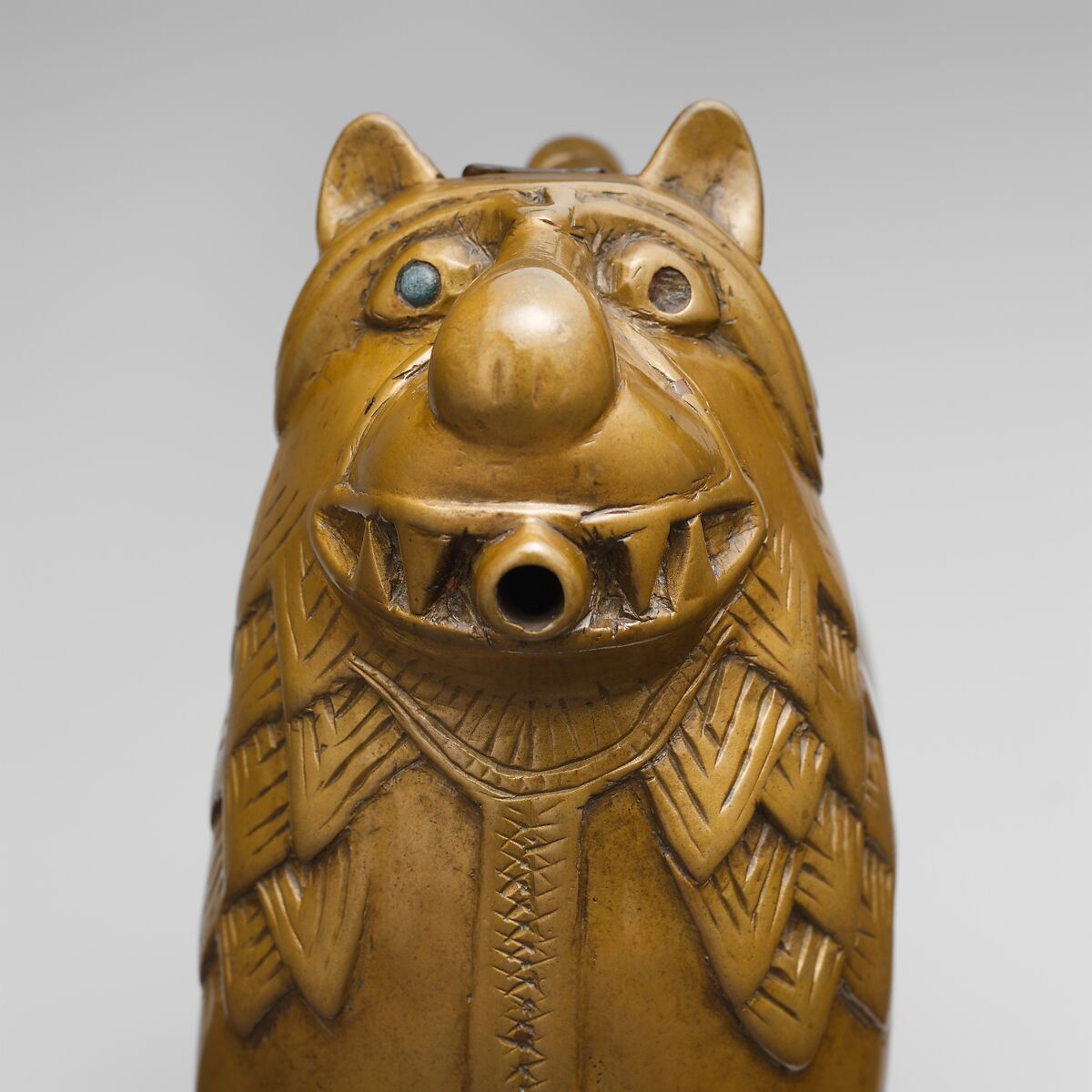 Aquamanile in the Form of a Lion, Copper alloy, glass inlays, North German