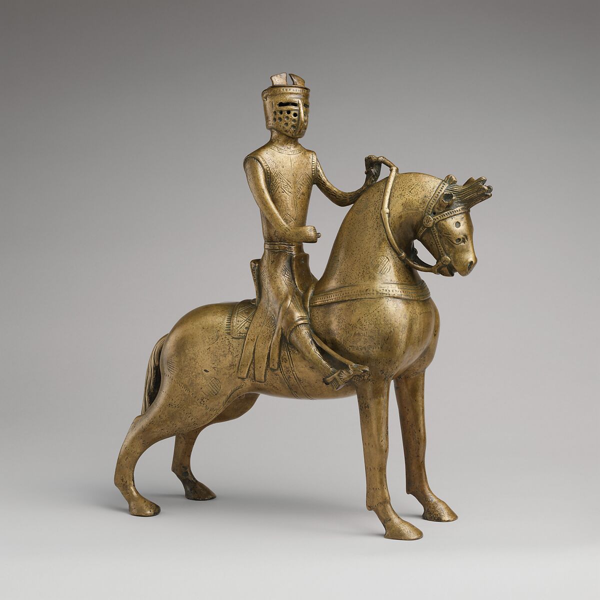 Aquamanile in the Form of a Mounted Knight, Copper alloy, German 