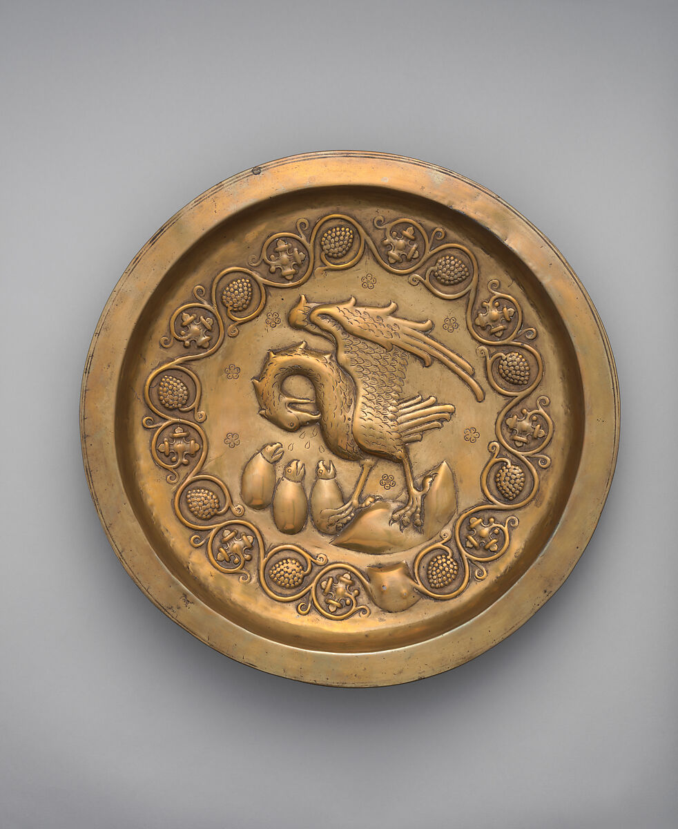 Plate with Pelican in her Piety, Brass, Netherlandish 