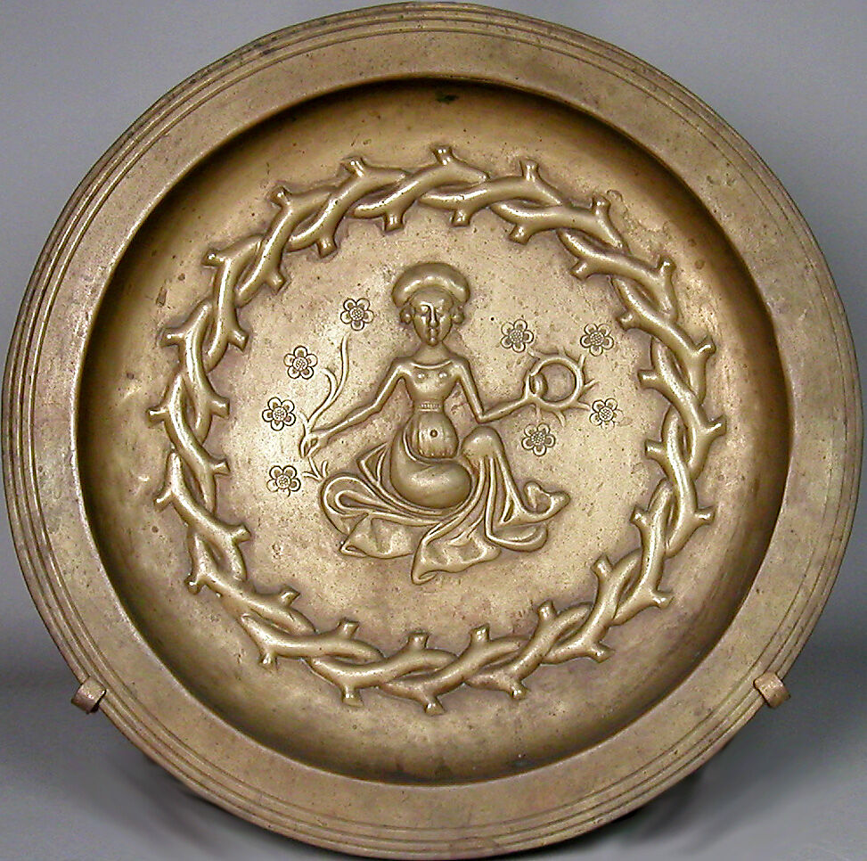 Plate with Seated Woman, Copper alloy, South Netherlandish 