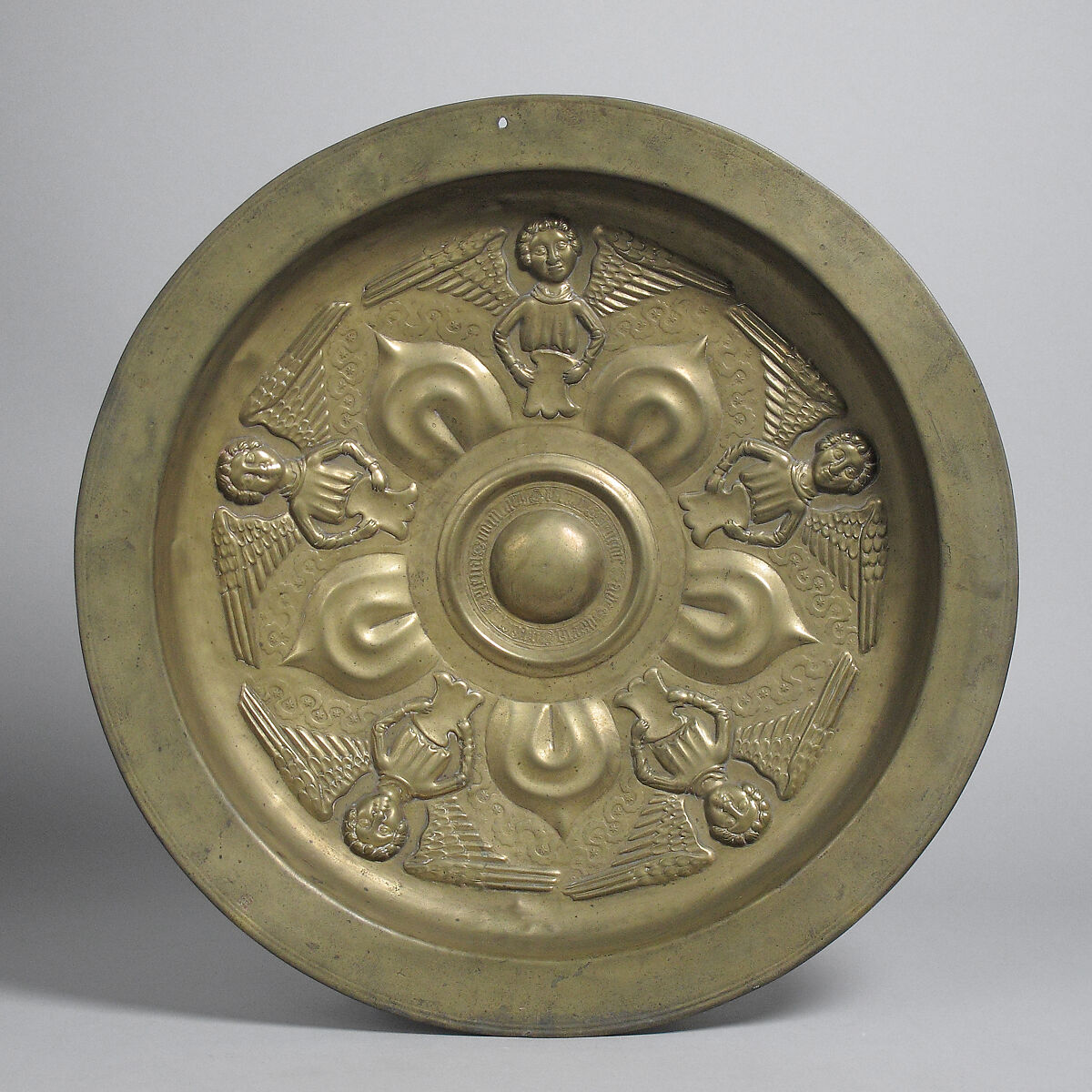 Plate with Five Angels, Copper alloy, German or South Netherlandish 