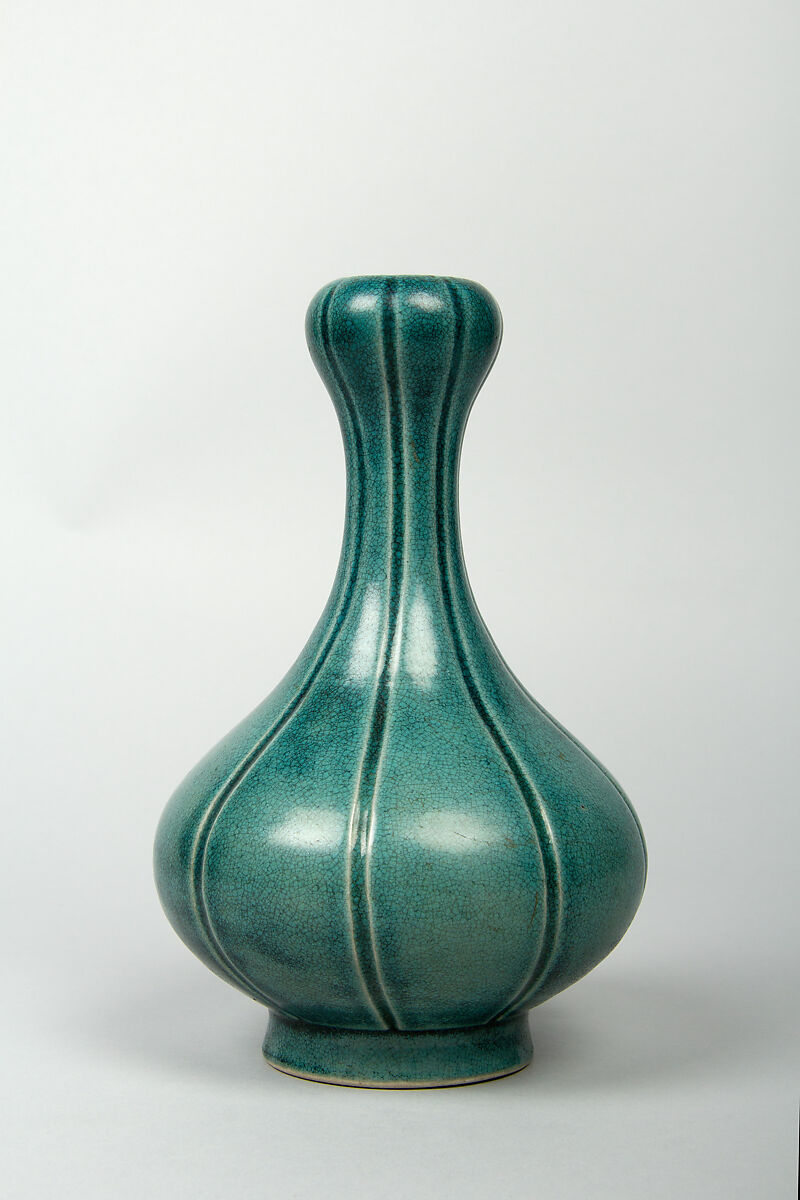 Lobed bottle vase, Porcelain with greenish blue glaze, China 