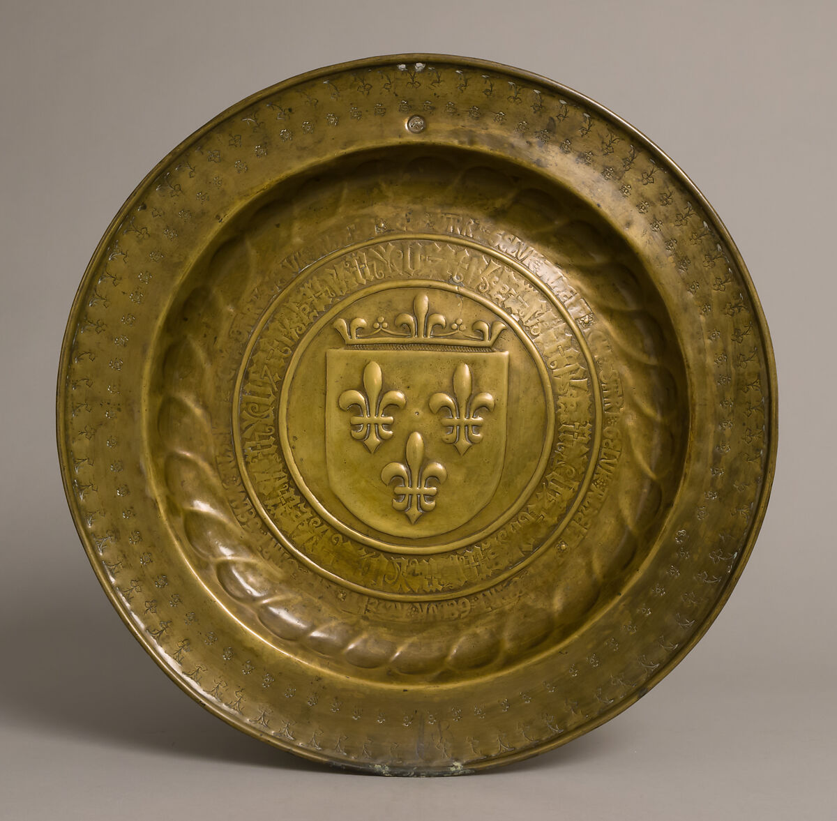 Plate, Royal Arms of France, Brass, South Netherlandish 