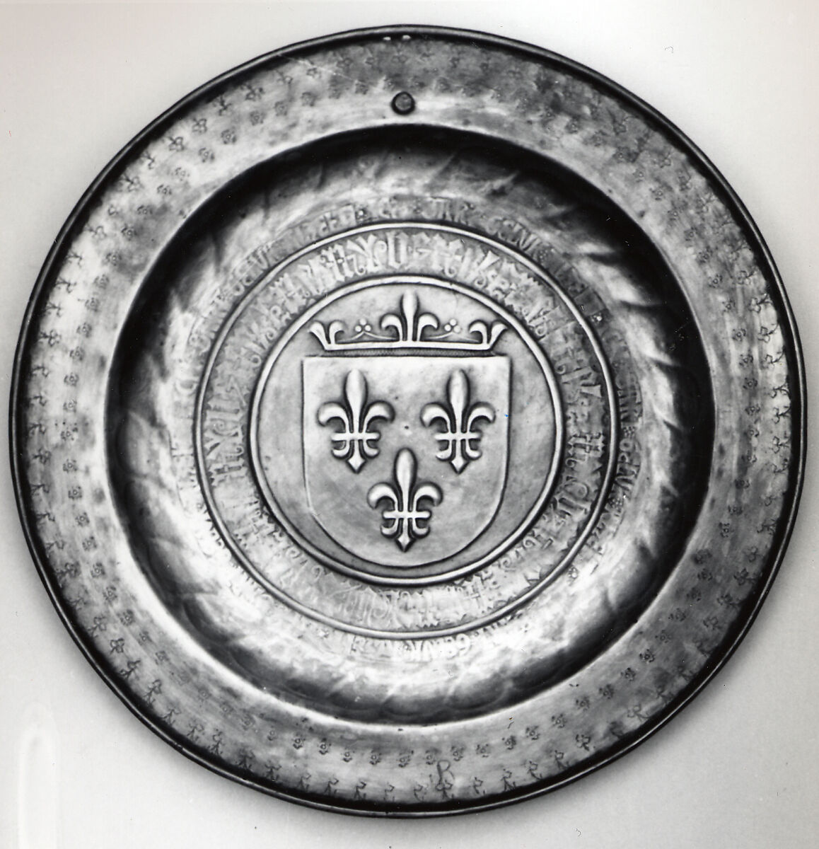 Plate, Royal Arms of France, Brass, South Netherlandish