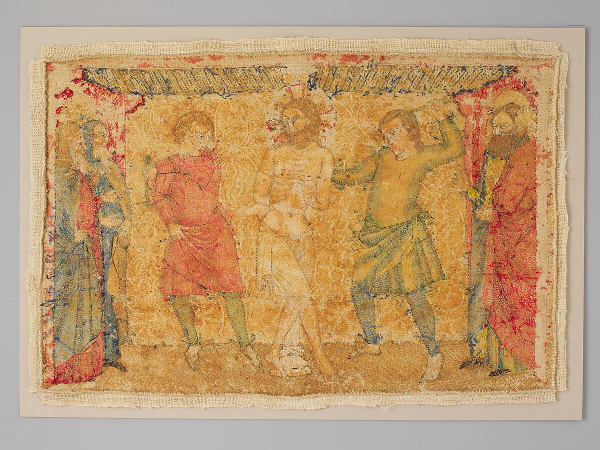 The Flagellation, Silk and metallic threads on linen, Italian