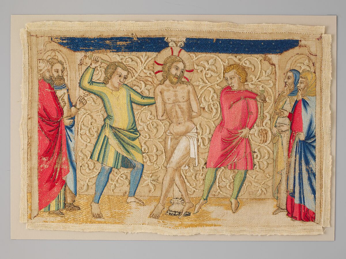 The Flagellation, Silk and metallic threads on linen, Italian 