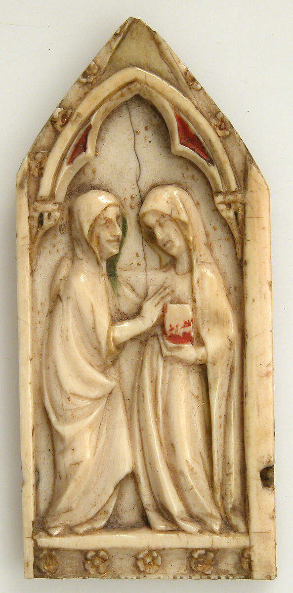 Plaque with the Visitation, Elephant ivory with paint, French 