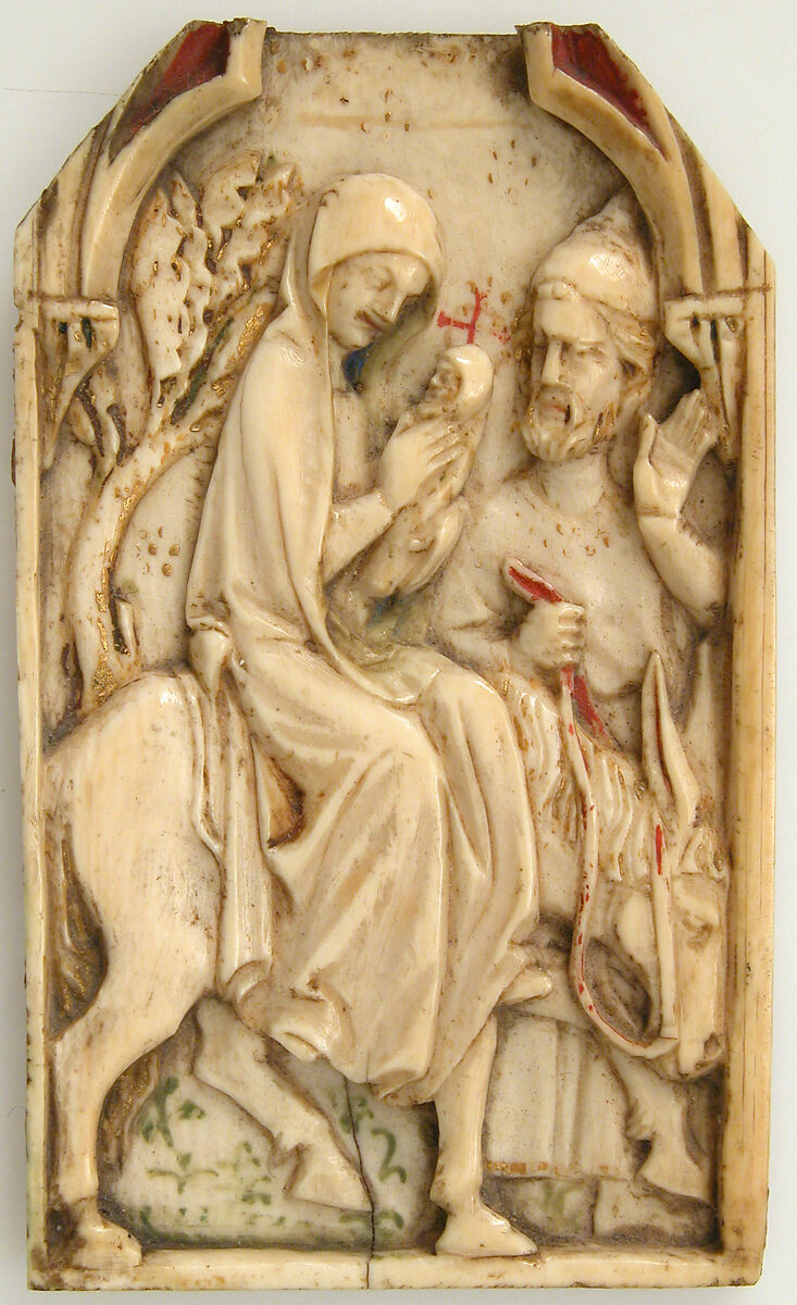 Fragment of a Panel with the Flight into Egypt, Elephant ivory with polychromy, French 