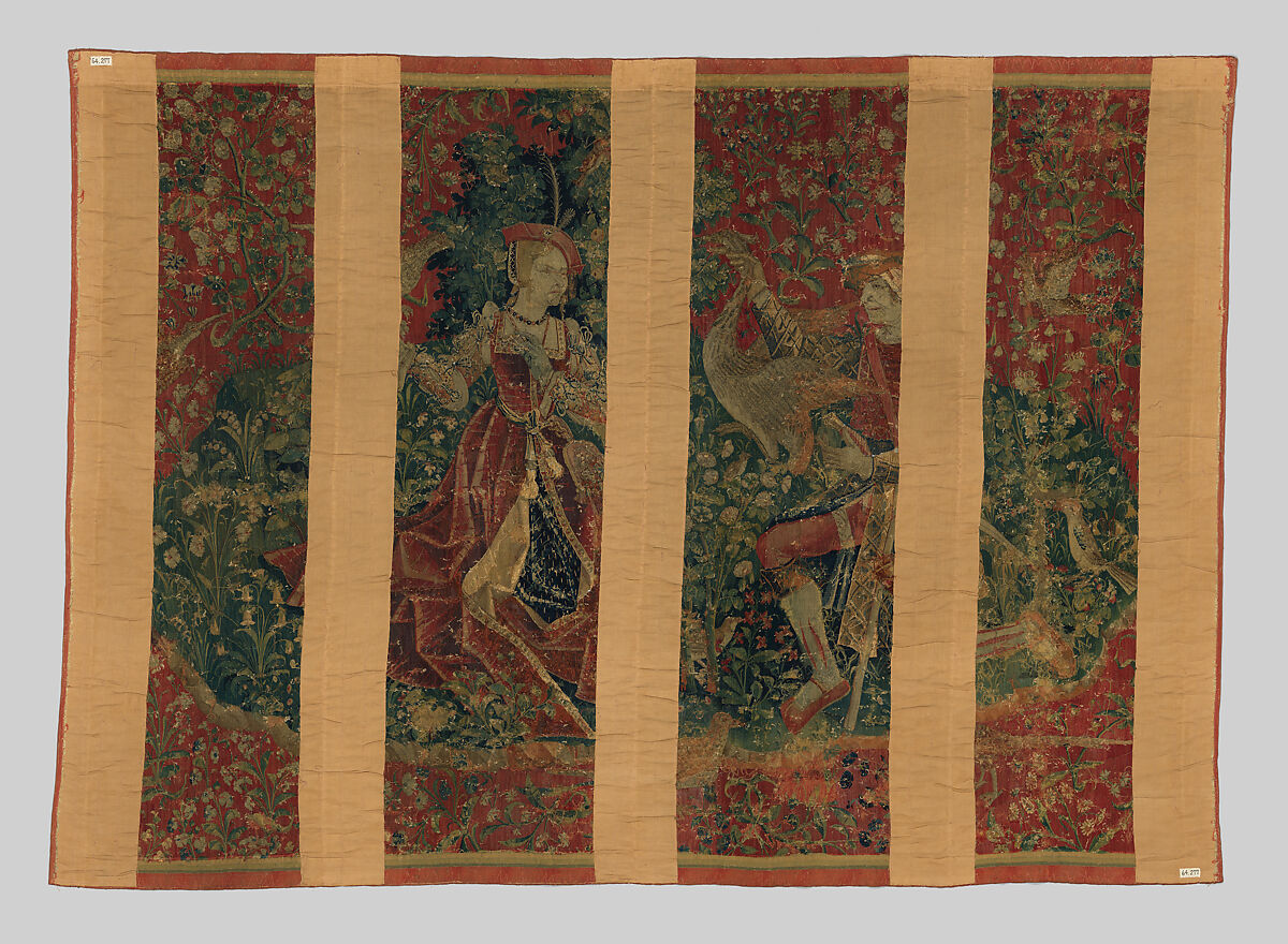 Huntsman Presenting a Captured Heron to a Lady Falconer, Wool warp;  wool and silk wefts, South Netherlandish