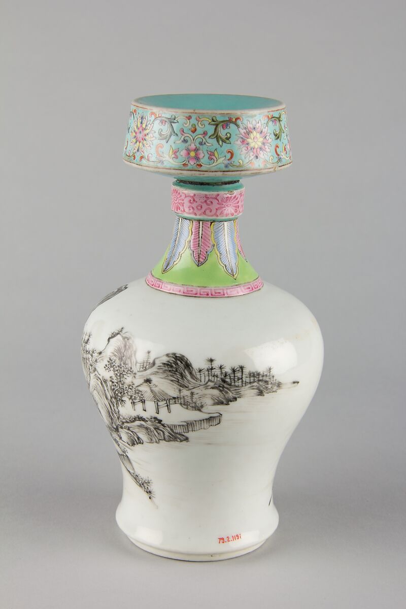 Vase with landscape, Porcelain painted in overglaze polychrome enamels (Jingdezhen ware), China