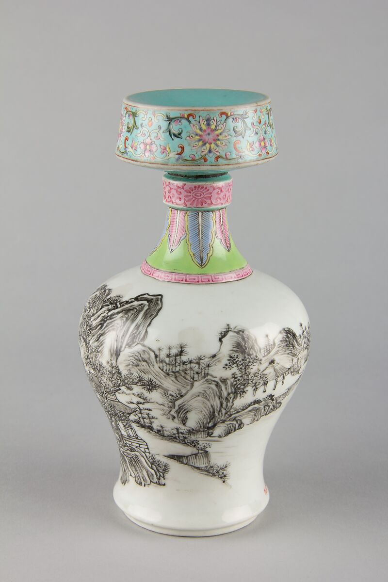 Vase with landscape, Porcelain painted in overglaze polychrome enamels (Jingdezhen ware), China