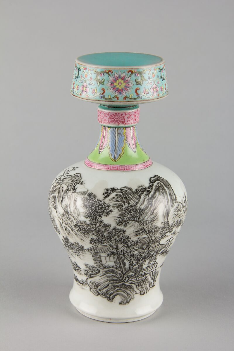 Vase with landscape, Porcelain painted in overglaze polychrome enamels (Jingdezhen ware), China 