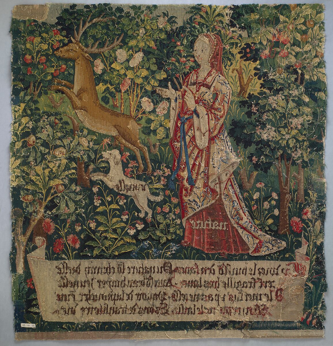 Nature Sets Her Hound Youth after the Stag (from The Hunt of the Frail Stag), Wool warp, wool and silk wefts, South Netherlandish