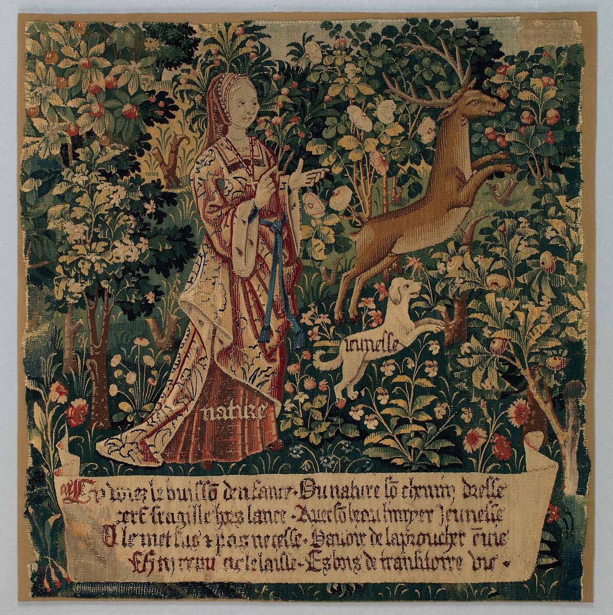 Nature Sets Her Hound Youth after the Stag (from The Hunt of the Frail Stag), Wool warp, wool and silk wefts, South Netherlandish