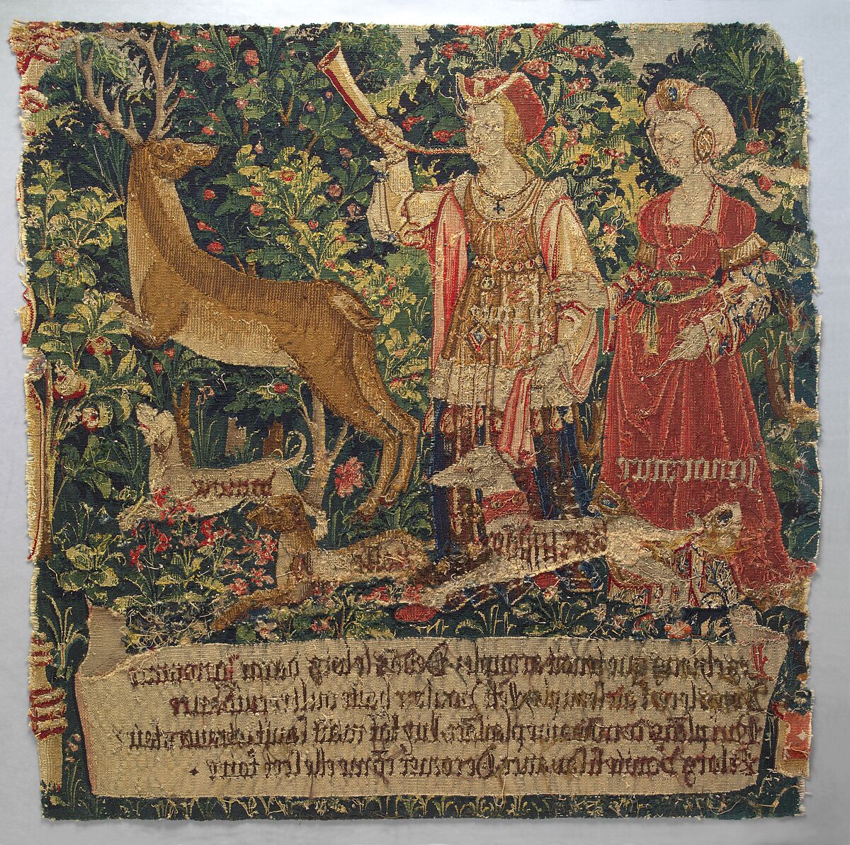 Vanity Sounds the Horn and Ignorance Unleashes the Hounds Overconfidence, Rashness and Desire (from The Hunt of the Frail Stag), Wool warp,  wool and silk wefts, South Netherlandish