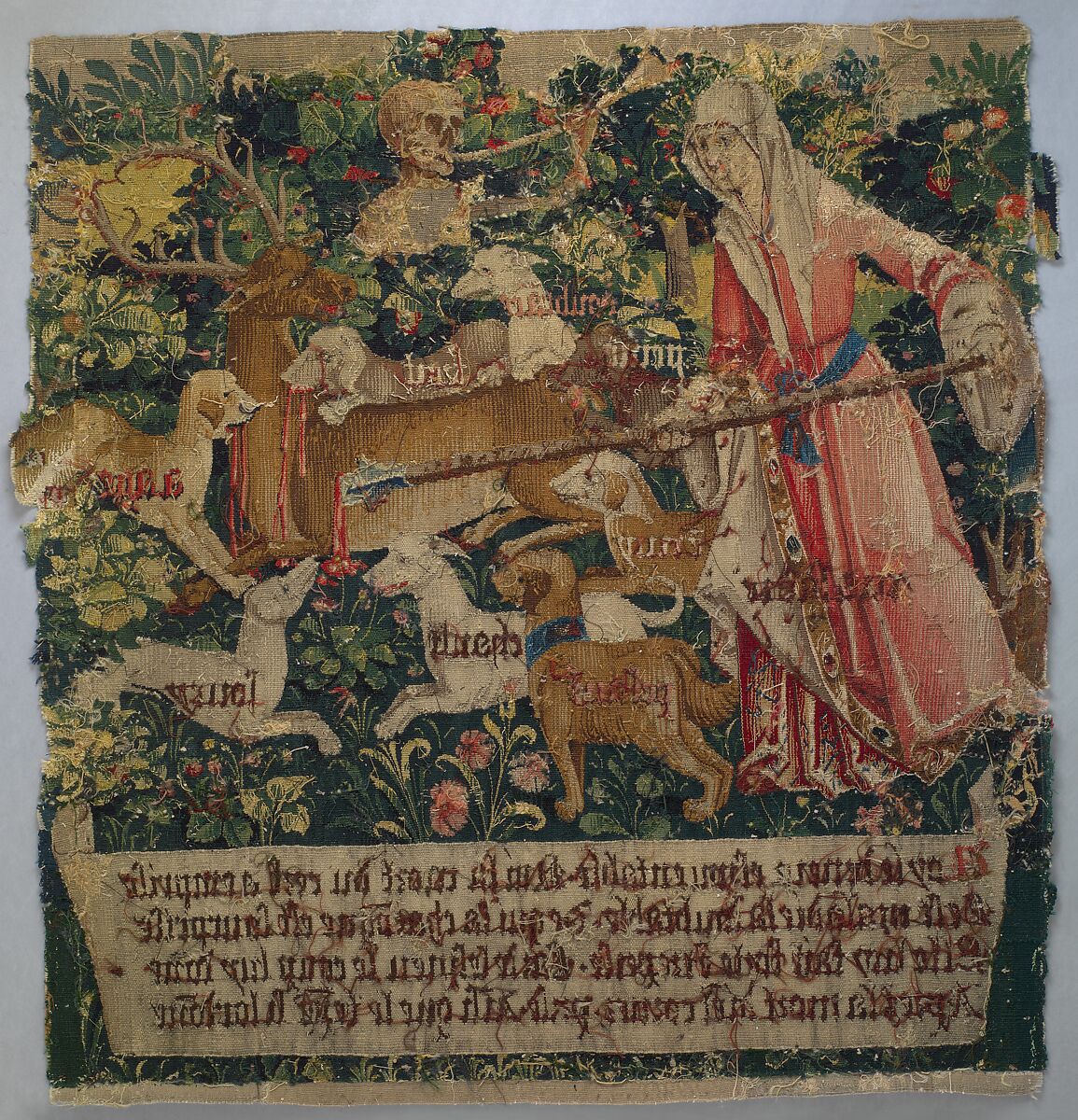 Sickness Spears the Stag and Death Sounds His Horn (from The Hunt of the Frail Stag), Wool warp,  wool and silk wefts, South Netherlandish