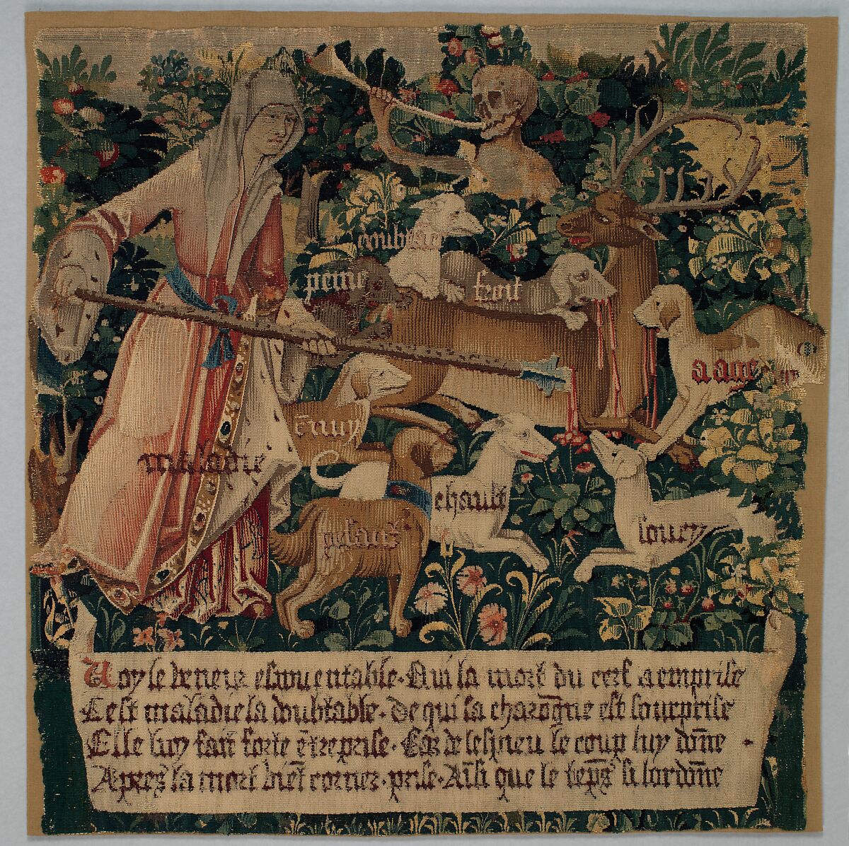 Sickness Spears the Stag and Death Sounds His Horn (from The Hunt of the Frail Stag), Wool warp,  wool and silk wefts, South Netherlandish 